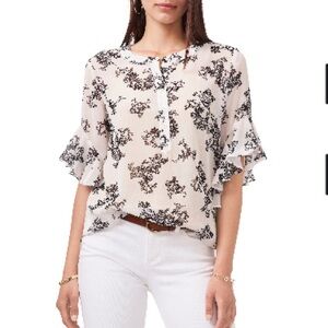 Vince Camuto Bouquets Chiffon Blouse - New Ivory - Size Large - NWT